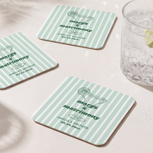 Margs & Matrimony Retro Bachelorette Bridal Shower Square Paper Coaster