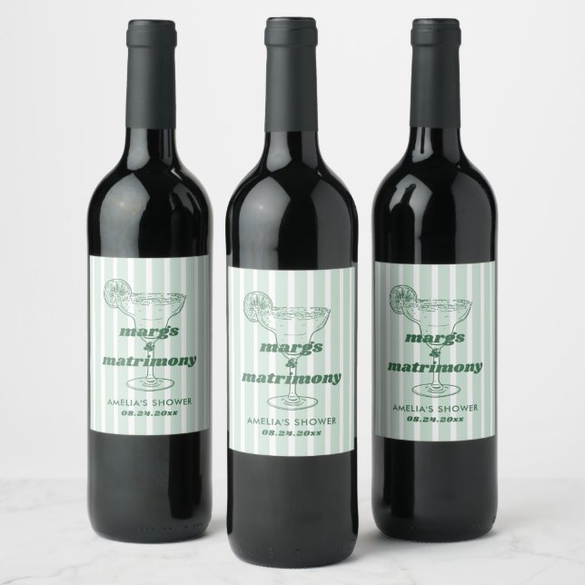 Margs & Matrimony Retro Bachelorette Bridal Shower Wine Label (Bottles)
