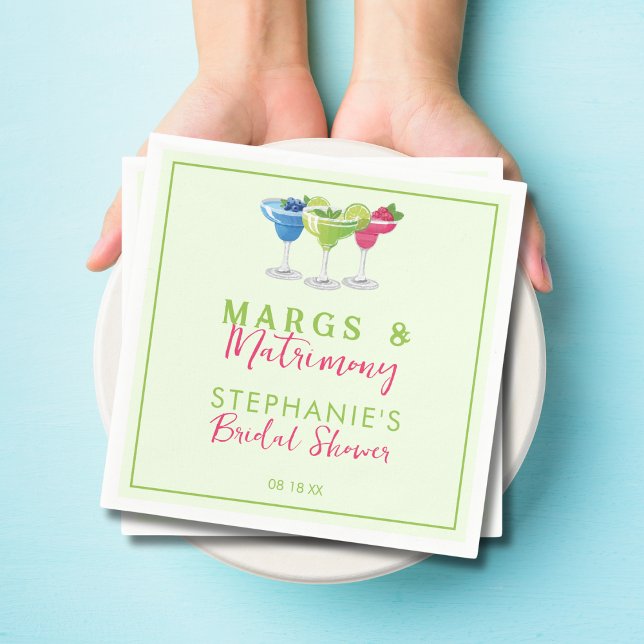 Margs & Matrimony Retro Lime Green Bridal Shower Napkin (Creator Uploaded)