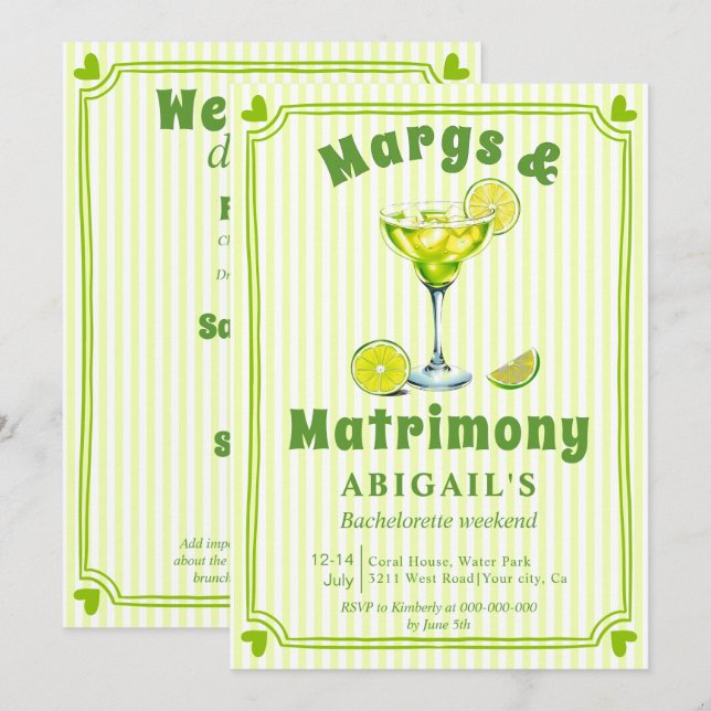 Margs & Matrimony scribble bachelorette weekend Invitation (Front/Back)