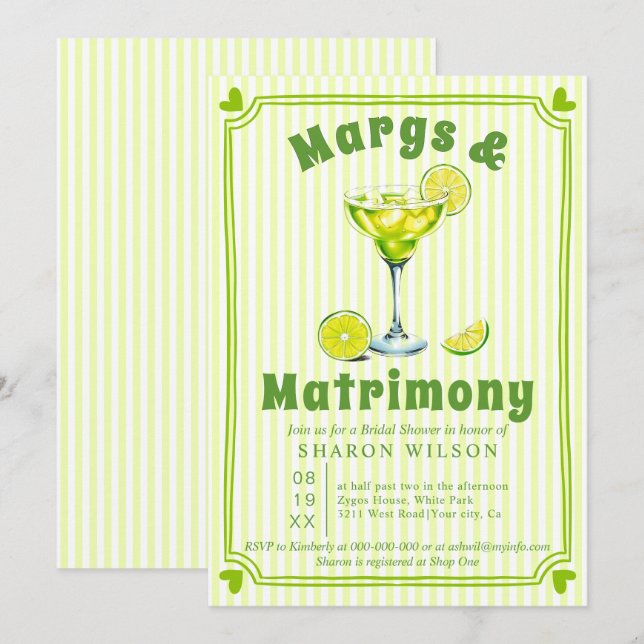 Margs & Matrimony scribble border bridal shower Invitation (Front/Back)