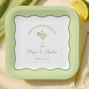 "Margs & Matrimony" Simple Lime Margarita Wedding Paper Plate