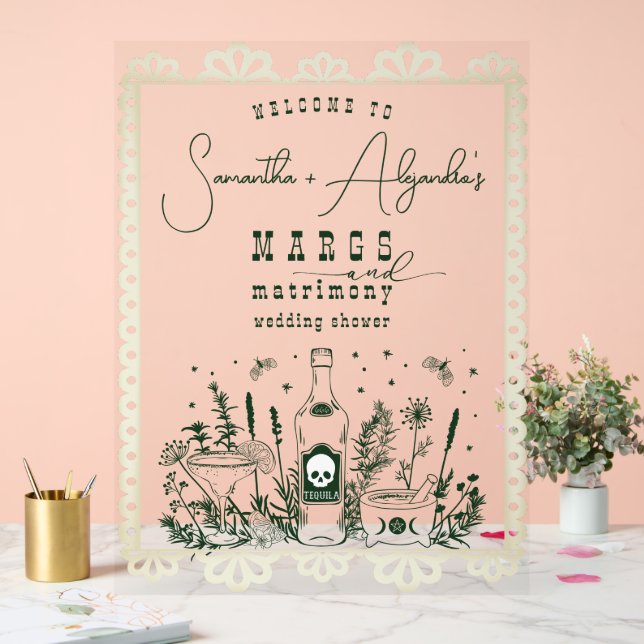 Margs Matrimony Skull Fiesta Couple Shower Welcome Acrylic Sign (Wedding)