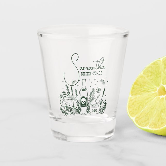 Margs Matrimony Skull Fiesta Couple Shower Welcome Shot Glass (Front)