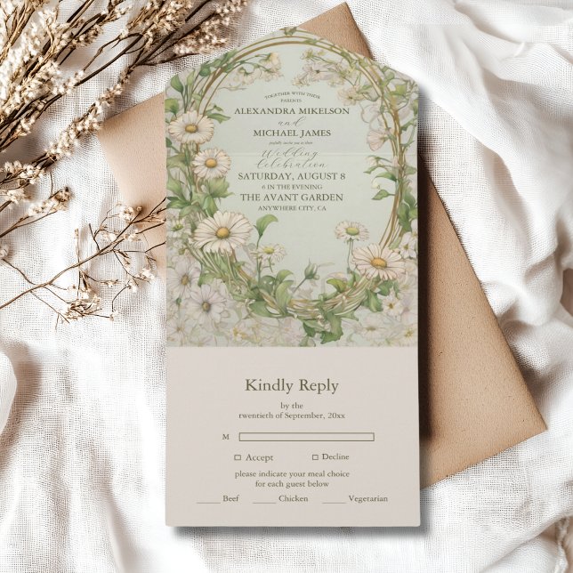 Marguerite Daisy Dusty Wedding All In One Invitation (Creator Uploaded)
