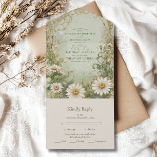 Marguerite Daisy Dusty Wedding All In One Invitation