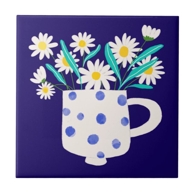 Marguerite dans un vase en céramique Carreau de cé (Devant)