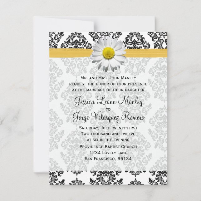 Marguerite et invitation de mariage damassé (Devant)