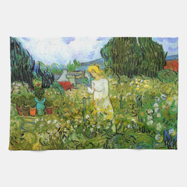 Marguerite Gachet in Garden by Vincent van Gogh Kitchen Towel (Horizontal)