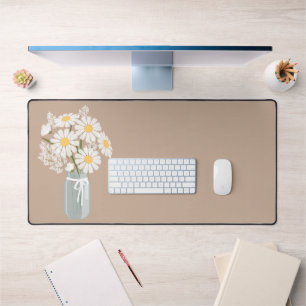 Marguerites blanches Mason Jar sur le beige rustiq