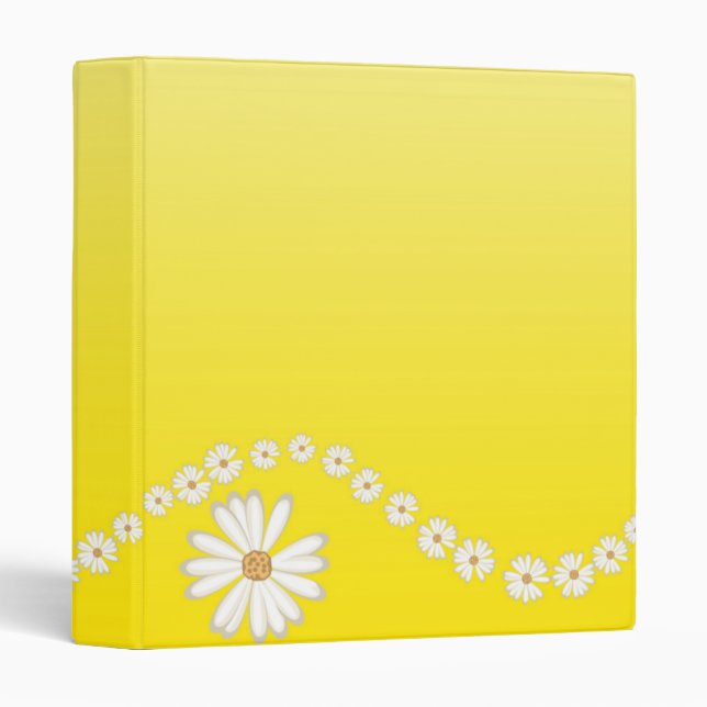 Marguerites blanches sur Classeur Avery Jaune (Devant/Côté)