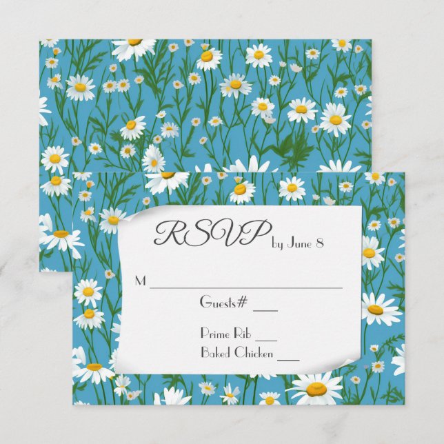 Marguerites d'été blanches pour RSVP de mariage (Devant / Derrière)
