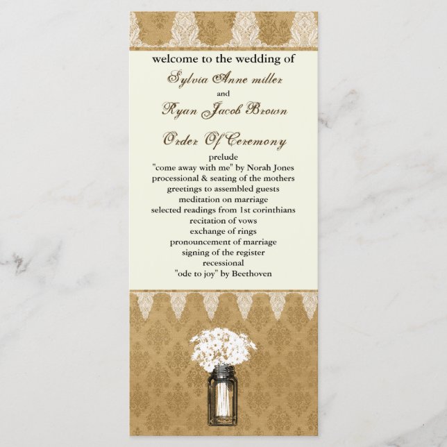 marguerites en bocal mason, programme de mariage b (Devant)