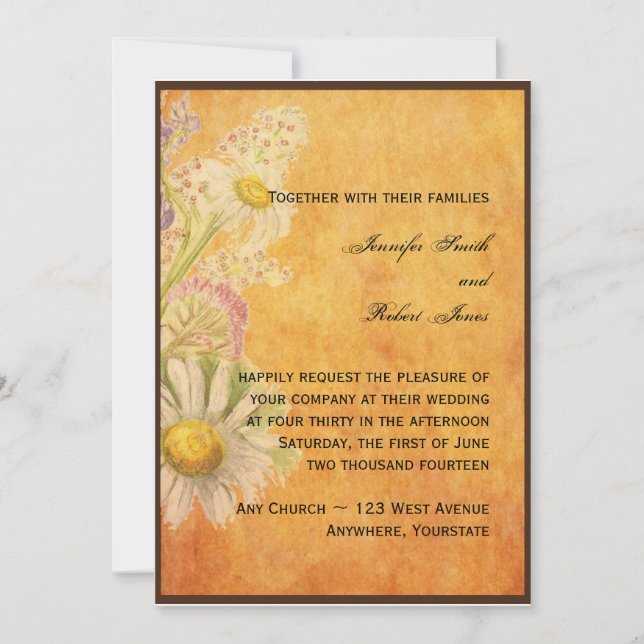 Marguerites rustiques sur le faire-part de mariage (Devant)