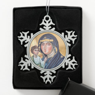 Maria Advocata Nostra Snowflake Pewter Christmas Ornament