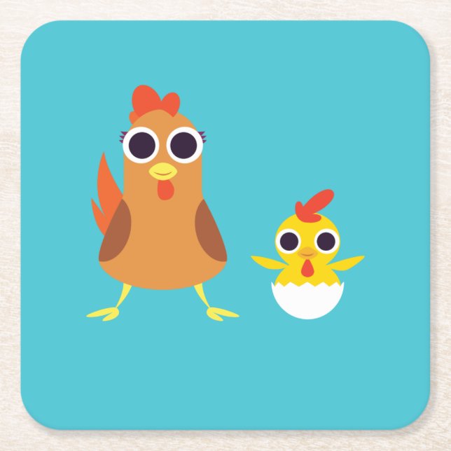 Maria & Bandit the Chickens Square Paper Coaster (Front)
