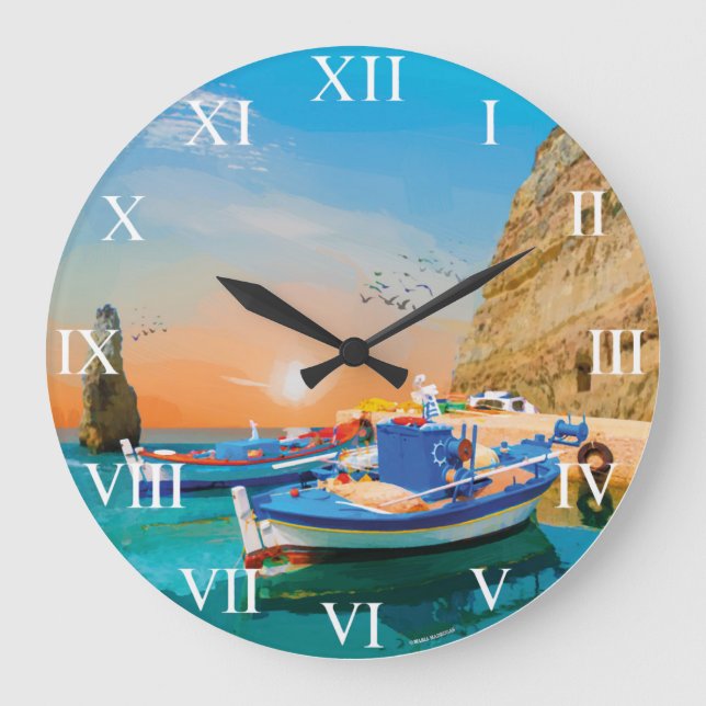 © MARIA MADRUGAS 145  Portugal Barcos de pesca Large Clock (Front)