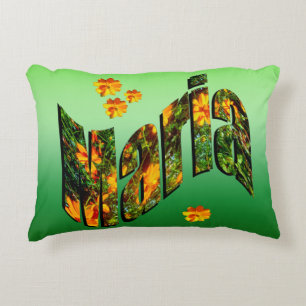 Maria Name Logo With Flowers, Accent Pillow