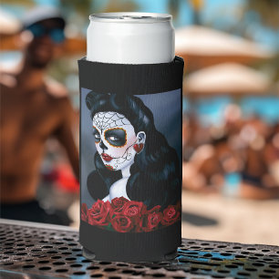 Maria Sugar Skull Red Roses Seltzer Can Cooler