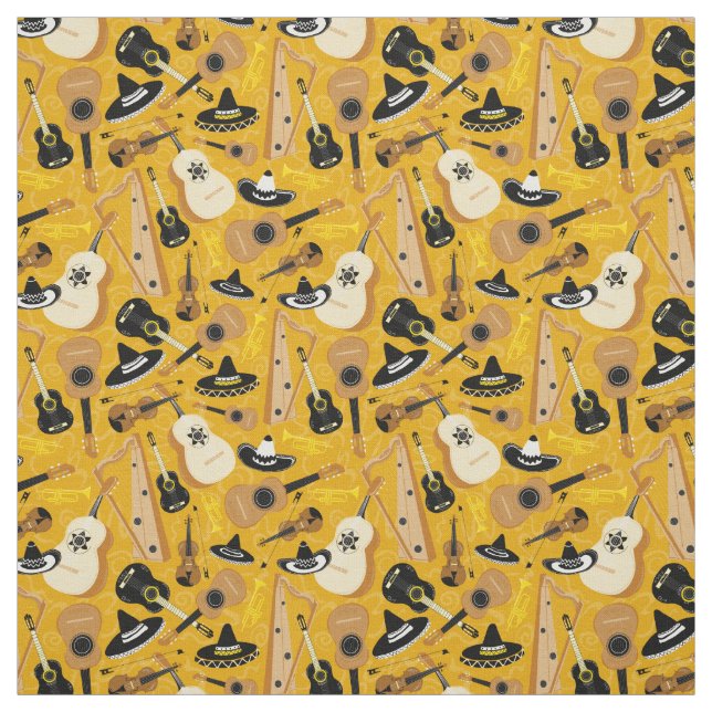 Mariachi Band Instrument Pattern Fabric (Swatch)
