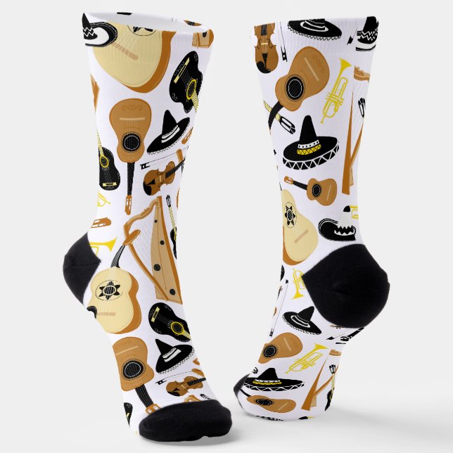 Mariachi Band Instruments Patterned Socks (Angled)