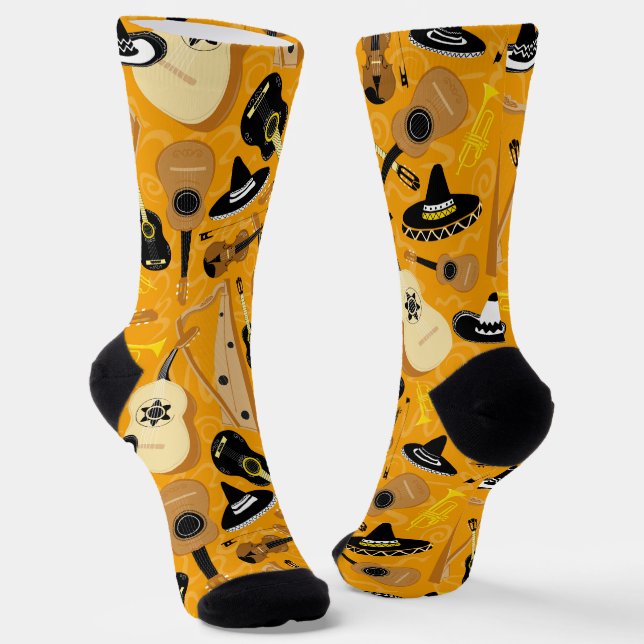 Mariachi Band Instruments Patterned Socks (Angled)