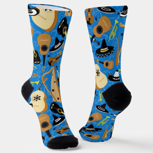 Mariachi Band Instruments Patterned Socks (Angled)