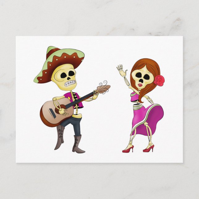 Mariachi Dancing Day of the Dead Couple Postcard (Front)
