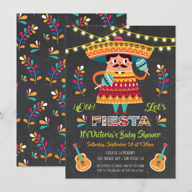 Mariachi Mexcian Fiesta Baby shower invitation (Devant / Derrière)