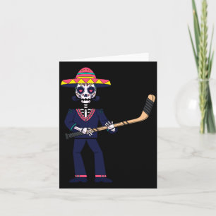 Mariachi Playing Ice Hockey Dia De Los Muertos Card