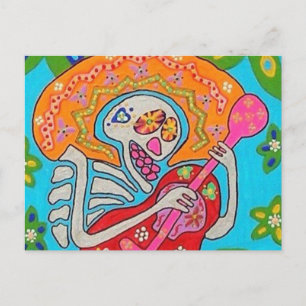 Mariachi Serenade - Day Of The Dead Skeleton Postcard