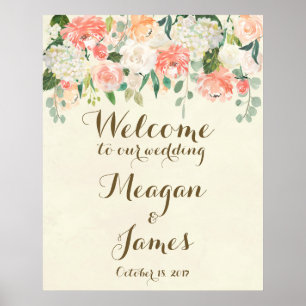 mariage à fleurs de pêche affiche de bienvenue
