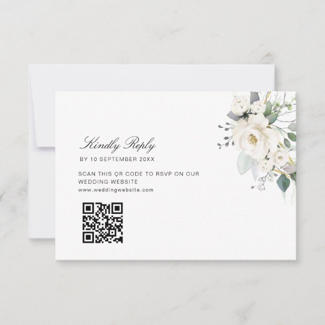 mariage à fleurs eucalyptus code QR carte RSVP (Devant)