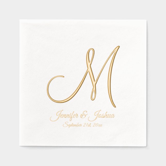 Mariage à huile d'or Monogramme Napkins (Recto)