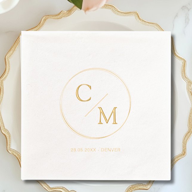 Mariage à huile Monogramme du cadre circulaire (Simple, elegant, monogram, wedding foil napkins)
