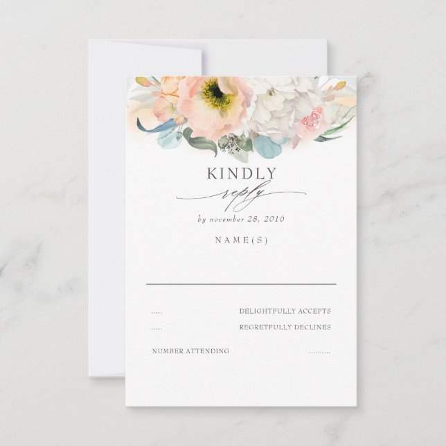 Mariage à la florale rose et blanche Peach RSVP (Devant)