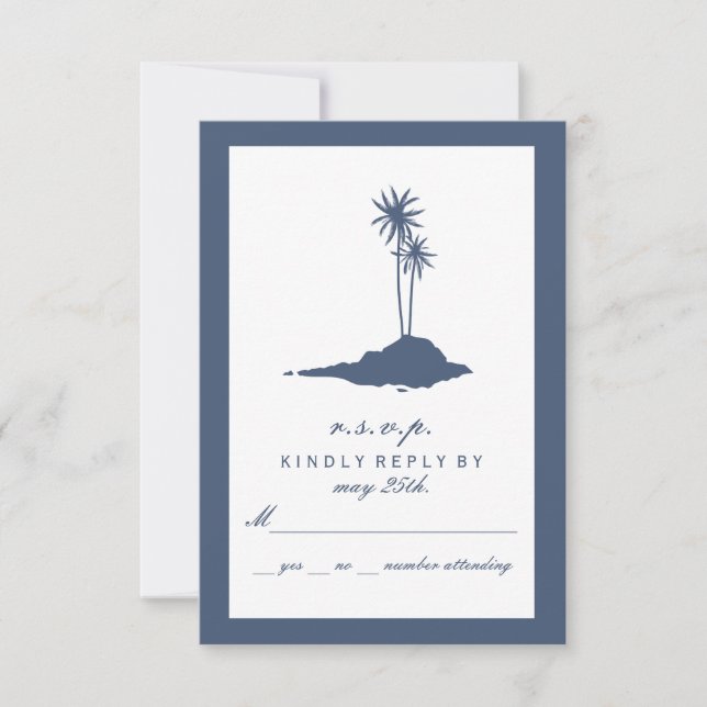 Mariage à la plage de l'île moderne RSVP - Bleu fo (Devant)