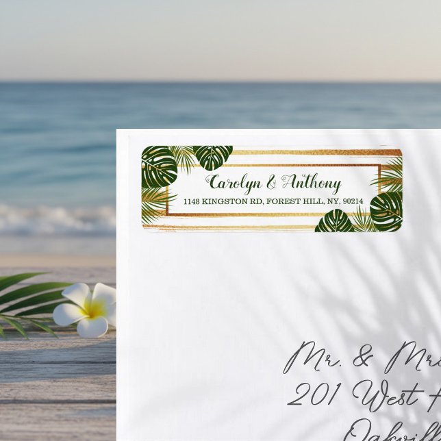 Mariage à la plage Gold Foil & Green Palm Leaf (Créateur téléchargé)