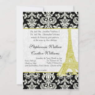 Mariage à Paris Black Damask Invitation