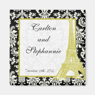 Mariage à Paris Black Damask Magnet Favoriser