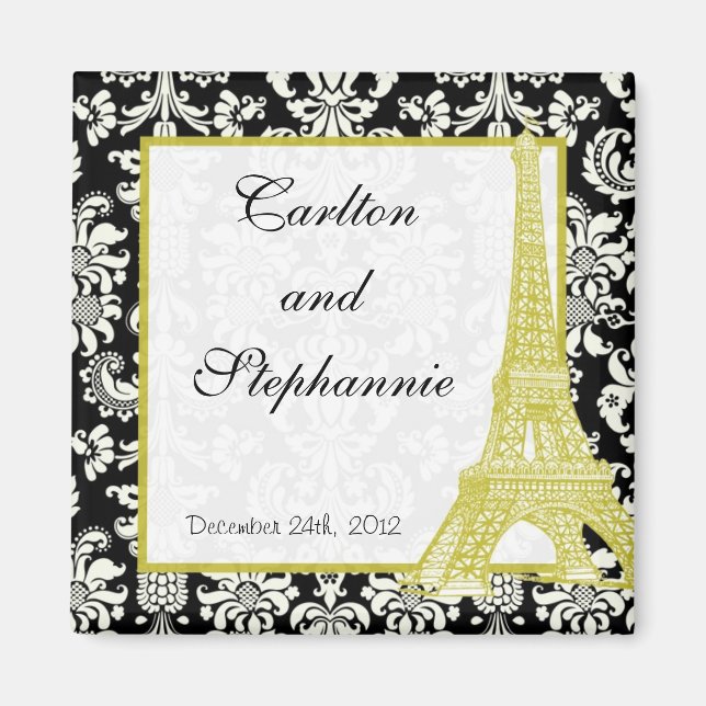 Mariage à Paris Black Damask Magnet Favoriser (Devant)
