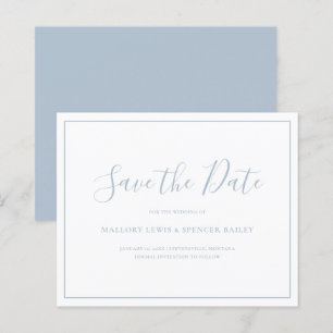 Mariage à petit budget bleu poussiéreux, carte de