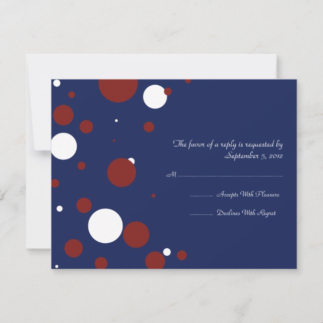 Mariage à points Polka rouge, blanc et bleu RSVP (Devant)
