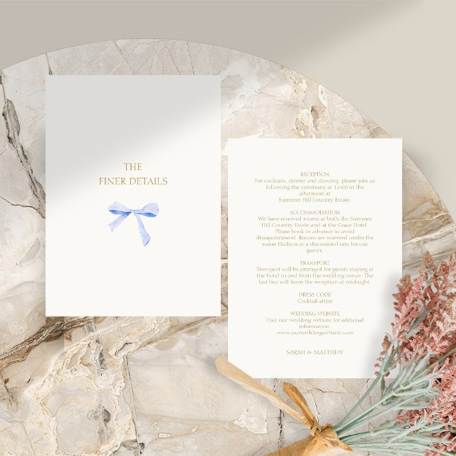 Mariage à ruban bleu tendance Détails Carte de boî (Créateur téléchargé)