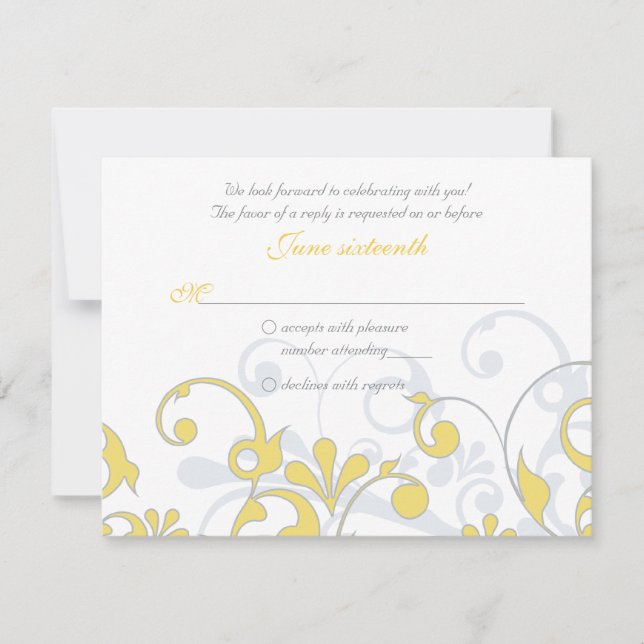 Mariage Abstrait  gris jaune RSVP (Devant)