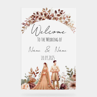 Mariage acrylique brun floral