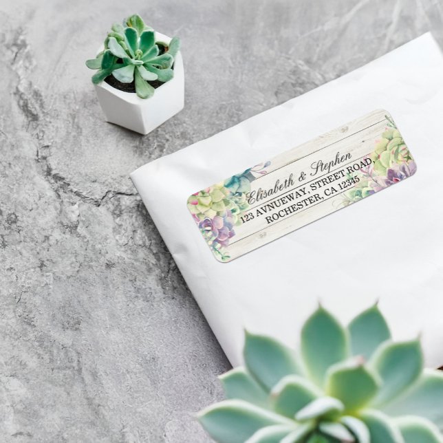 Mariage Adresse Aquarelle Succulents Bois rustique (Créateur téléchargé)