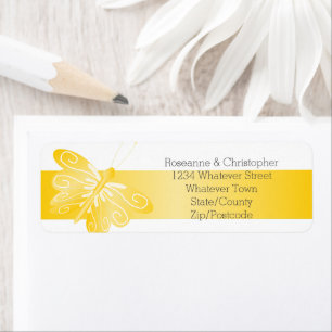 Mariage Adresse de retour Étiquette Papillon jaune