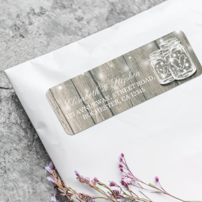 Mariage Adresse Rustique Bois Mason Jar String Lum (Créateur téléchargé)
