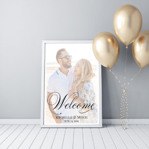 Mariage Affiche de bienvenue Élégant Script Photo
